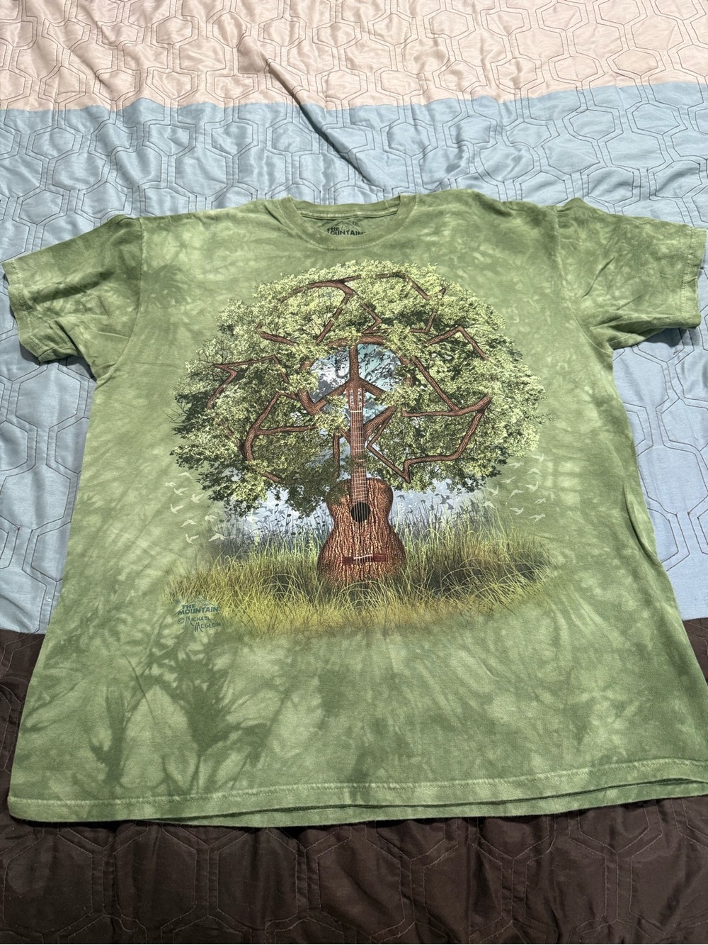 The Mountain Tshirt Men XXL Green Guitar Tree Birds Scenic Music Michael McGloin